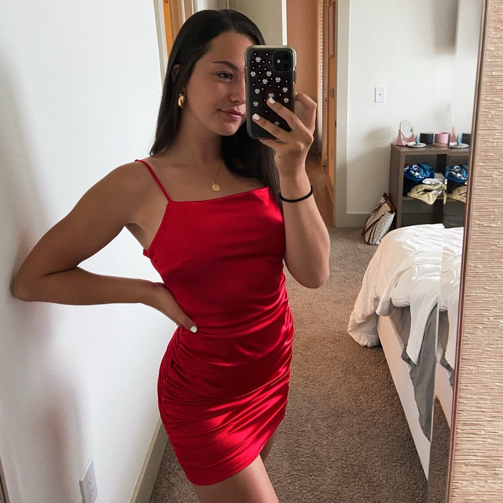 Satin Red Mini Dress